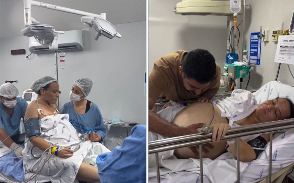 Preparação para o parto de Elisflávia Rodrigues — Foto: Reprodução/TV Anhanguera