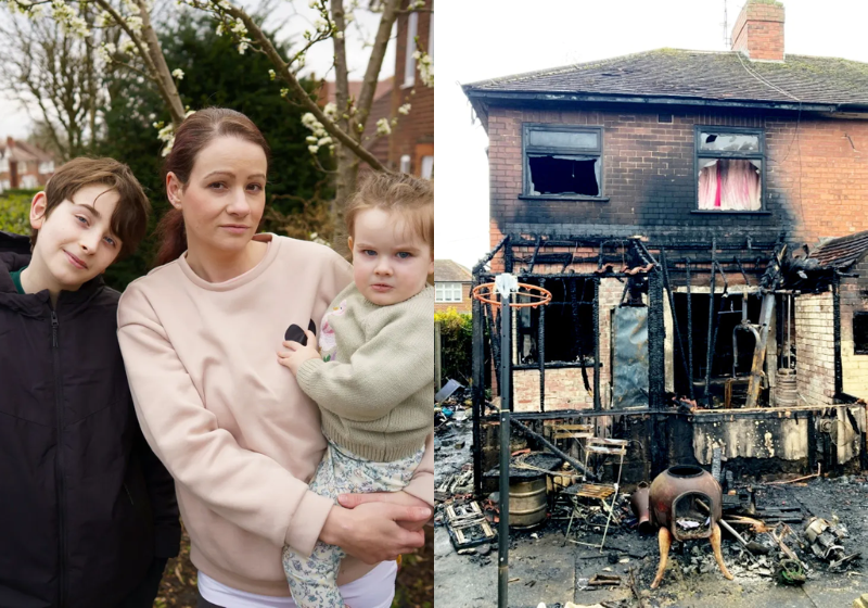 A mãe conseguiu tirar os três filhos de um incêndio na casaque eles moravam- Foto: The Sun