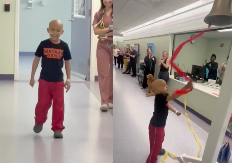 Um menino de 8 anos comemorou a vitória contra o câncer da melhor forma. Ele dançou e fez piruetas antes de tocar o sino - Foto: ABC News