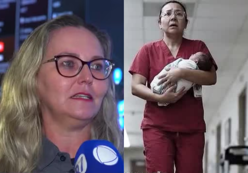 A vigilante parou a técnica de enfermagem ao vê-la segurando um bebê. Graças a ação, o sequestro foi impedido - Foto: Record