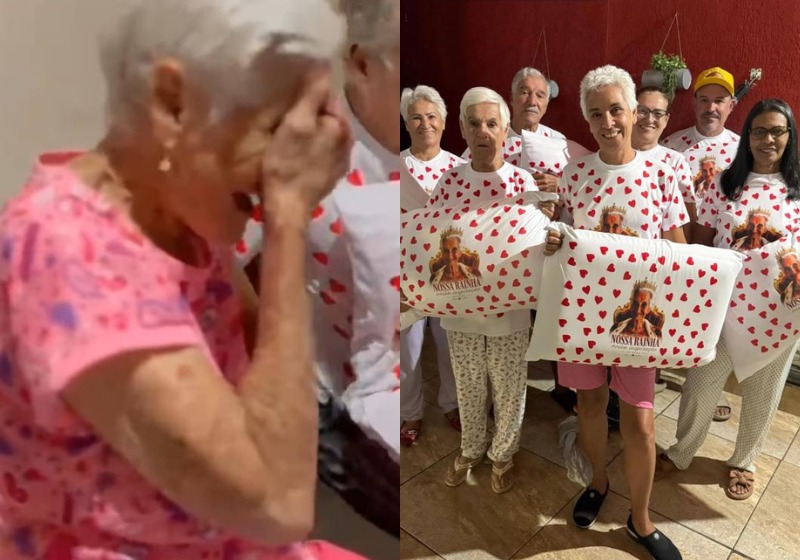 Dona Edivina, a mãe, se emociona com a chegada dos 7 filhos para a noite de pijama. em Minas Gerais. - Fotos: Reprodução / Instagram @souzabritorute