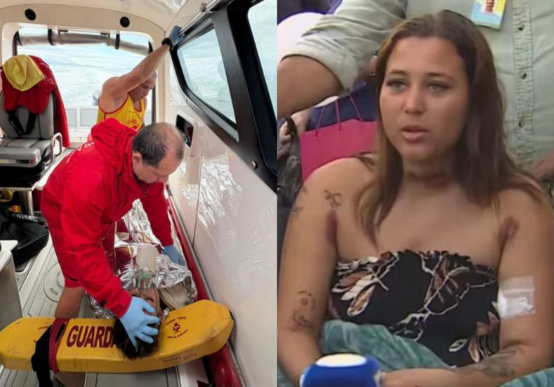 Bruna, a jovem de 24 anos que ficou 2 dias à deriva no mar, no Litoral Norte de SP, teve alta e já está em casa. O colete salva-vidas foi essencial. - Fotos: reprodução/R7