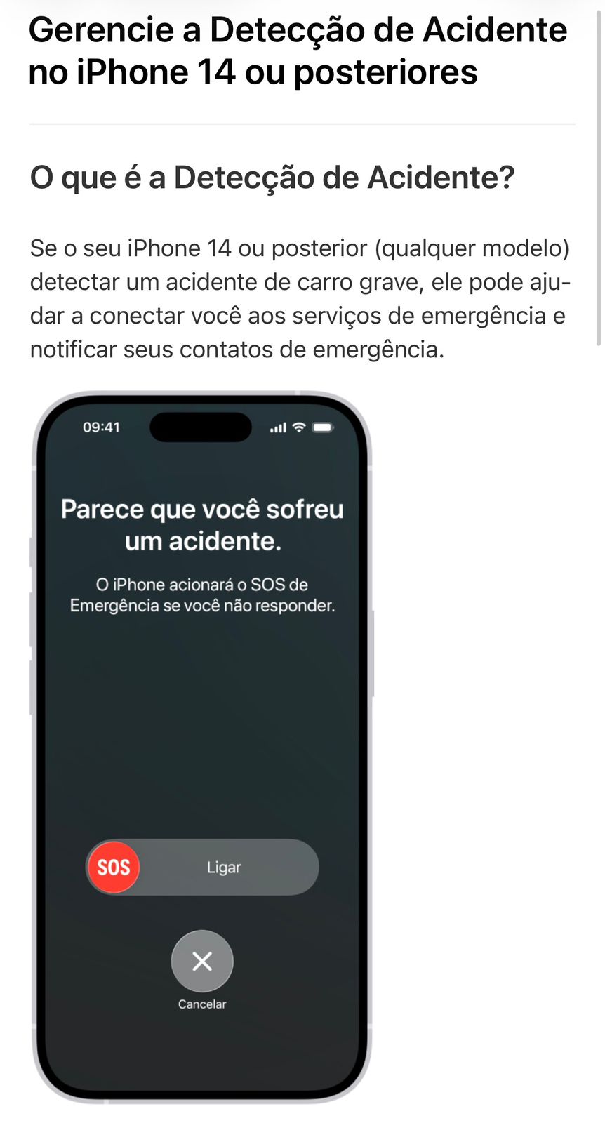 O serviço de detecção de acidente vem ativado de fábrica a partir do iPhone 14 - Foto: SNB