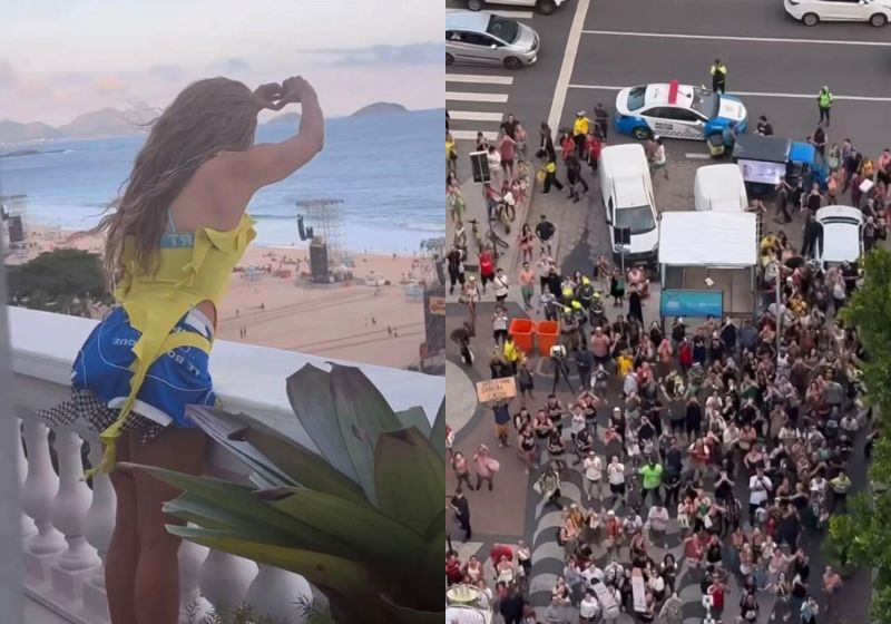 A cantora Shakira surpreendeu os fãs e apareceu na sacada do hotel onde está no Rio. O show dela em Copacabana será neste sábado às 21h30. - Fotos: reprodução/ Instagram / @shakira