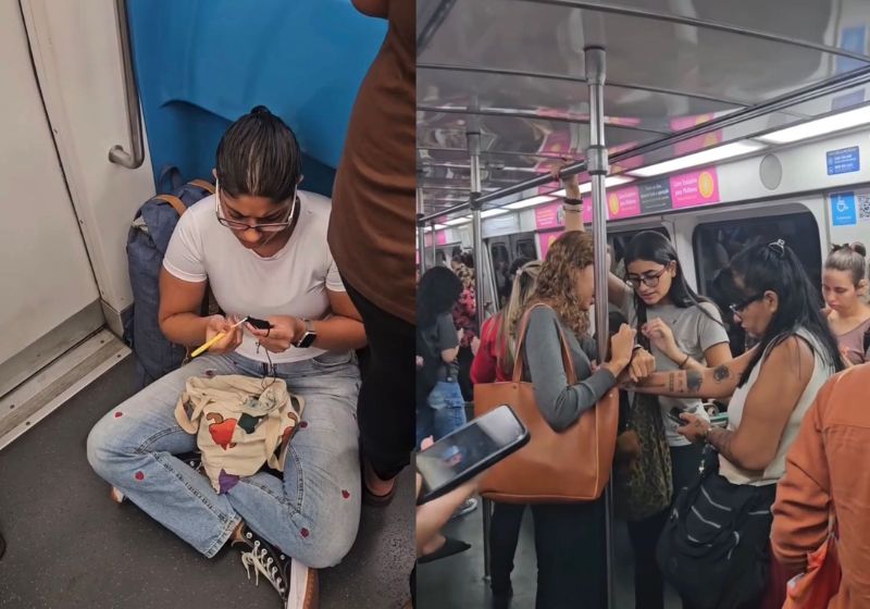 O vídeo de uma artista do Rio, que mostra como é tranquilo viajar no vagão para mulheres Metrô do Rio, viralizou com 2,2 milhões de views. - Fotos: reprodução/ Instagram / @nathalieranzolin