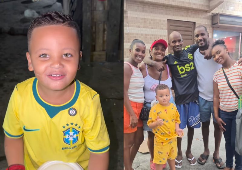 Depois que viralizou o vídeo do Heitor, o menino que deu festa de aniversário cracolândia, no Rio, uma família resgatou um homem que vivia nas ruas. - Fotos: reprodução / Instagram / @omeninogabi