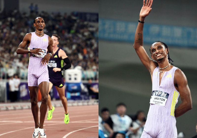 Na prova disputada em Xiamen (China), o brasileiro Alison dos Santos fez o tempo de 46s72, o melhor da temporada. - Fotos: Instagram/ @alisonsantos01_ @liamblackwell5