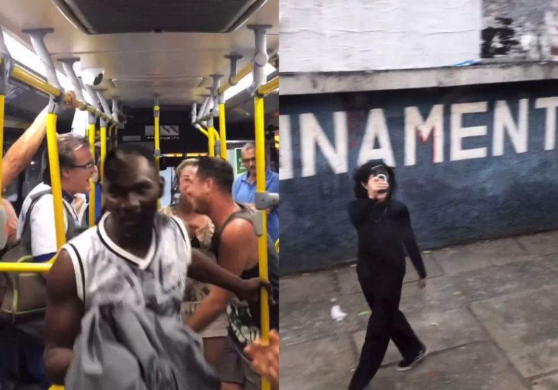 O Filipe e o Adriano são os passageiros que correram atrás do ladrão e recuperaram o celular roubado da Ana Luiza, num ônibus no Rio. - Fotos: reprodução/ Instagram/ @juspreta