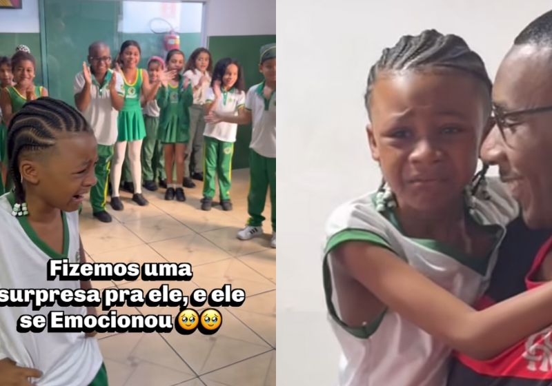 Pedro é o nome do menino que chora na surpresa da festa de aniversário de 8 anos na escola, no Rio de Janeiro. - Fotos: Reprodução/ Instagram / @luizpaulo.ay @asnegasdoziriguidum