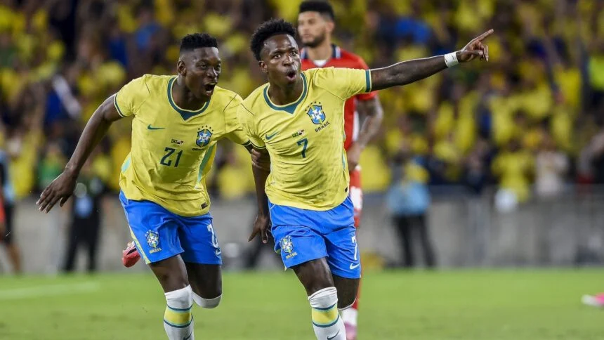 Vini Júnior marcou o primeiro dos seis gols do Brasil no amistoso contra o Panamá. - Foto: Sports Press Photo/ Getty Images