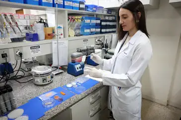 Naiara Milagres Augusto da Silva, explica como a Embrapa produz carne de laboratório. - Foto: Valter Campanato/Agência Brasil