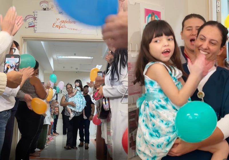 Maria Clara é o nome da menina de 7 anos que passou a vida toda internada no hospital. Ela teve alta esta semana com festa de despedida. - Fotos: reprodução/ Instagram/ @hcmriopreto