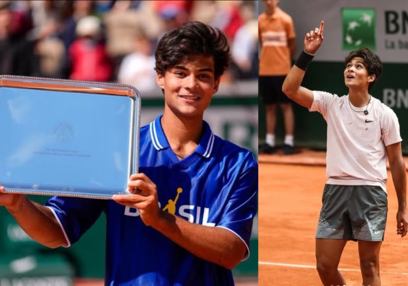 Ao vencer como campeão juvenil em Roland Garros, Guto Miguel ofereceu o título ao treinador, que perdeu o irmão há duas semanas. - Fotos: reprodução/ Instagram/ @gutomigueltenista