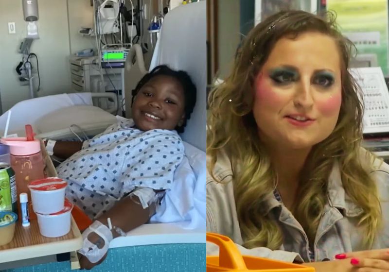 A professora de música Dominee acolheu a Khalani, a aluna de 7 anos que tirou um tumor de 9 kg do fígado, e emocionou a família nos EUA. - Fotos: WTVR CBS 6