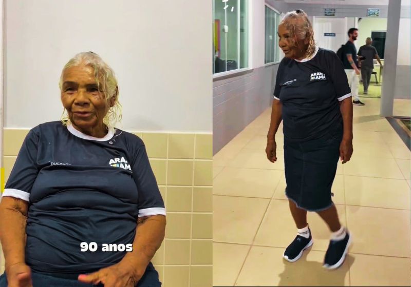 Dona Eunice, a idosa de 90 anos que entrou na escola em Araruama (RJ), tinha vergonha de carimbar o dedo para poder assinar documentos. Ela não se conformava. - Foto: reprodução/ Instagram / @seduc.araruama