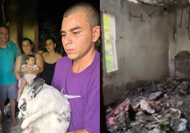 A coelha Nina começou a arranhar a porta de madrugada e quando a família abriu, viu o incêndio na casa, no AM. A heroína salvou todos eles. - Fotos: repropdução/g1