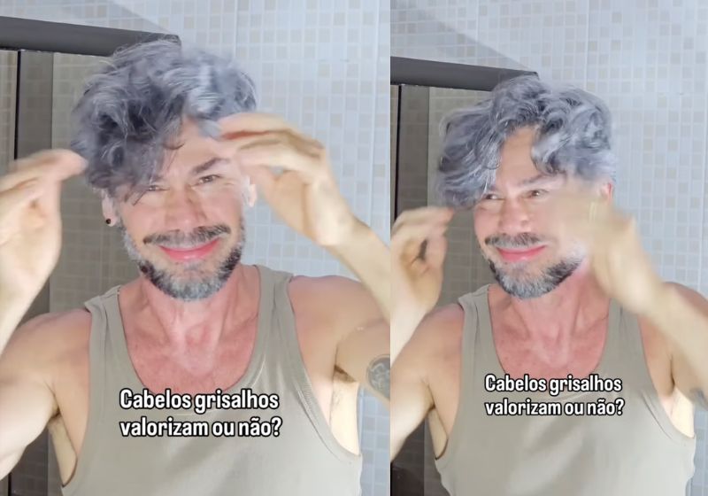 Nil, conhecido como bonitão 60 +, faz 63, exibe o cabelo grisalho maior ainda e diz nas redes que não vai pintar. - Fotos: reprodução/ Instagram/ @nil_marino