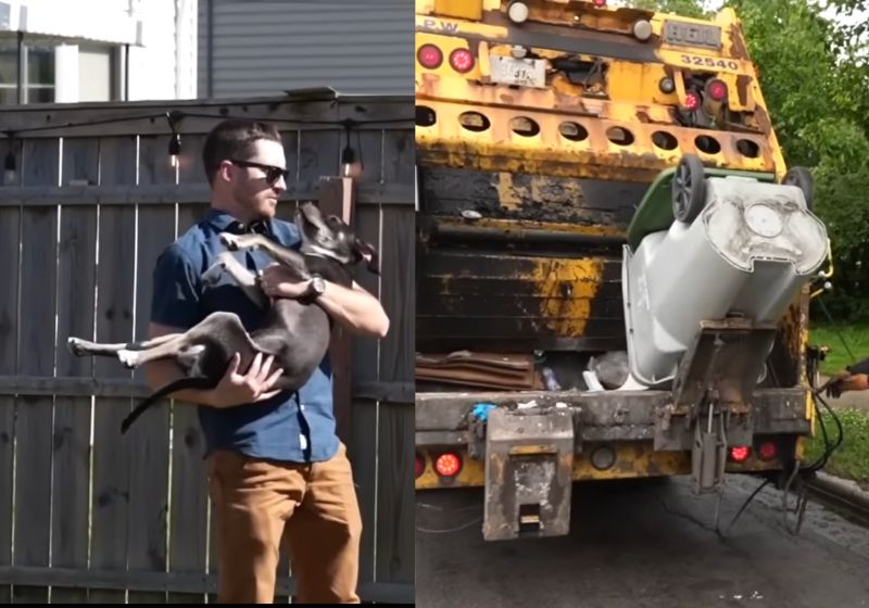 Alex, um dos coletores, salvou e adotou o cachorrinho que seria compactado no caminhão de lixo. Ele disse: "Eu sinto que foi destino". - Fotos: TMJ4 News