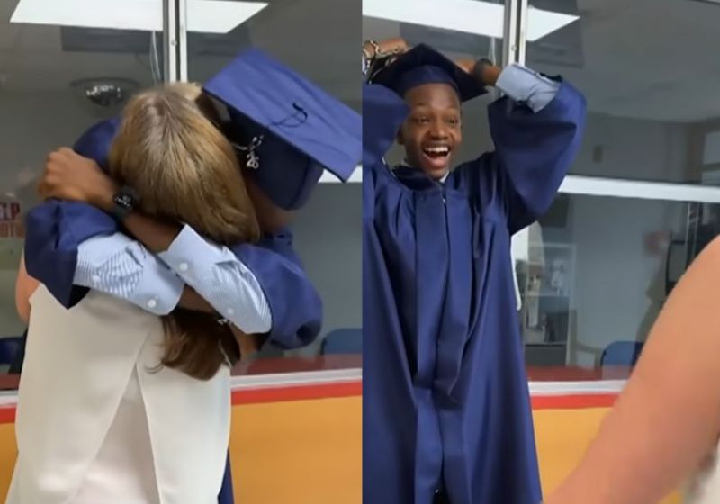 O adolescente Dylan, de 14 anos, vence o câncer renal grave e não desiste do tratamento após promessa da médica de ir na formatura dele no Kansas (EUA). -Fotos: reprodução/ CBSNews