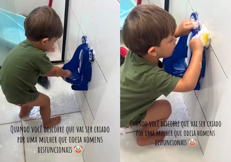 Menino lava penico sozinho e encanta as redes com educação diferente dada pela mãe; vídeo