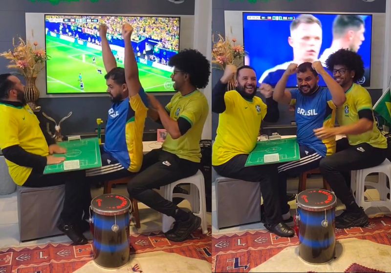 Carlos Junior, um homem surdocego de São Paulo, vibrou com o gol de ontem de Matheus Cunha na Copa do Mundo, com ajuda de amigos que usaram Libras Tátil, vibração e comunicação por toque. - Foto: reprodução/ @heliochazak