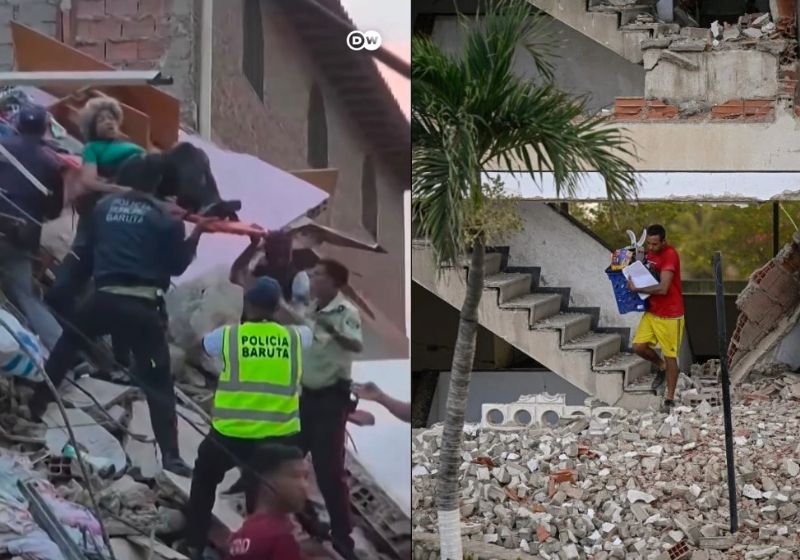 A mulher foi resgatada em Caracas, dos escombro de um prédio atingido pelo terremoto de magnitude 7,5 na Venezuela. - Fotos: reprodução DW/ Federico Parra/AFP