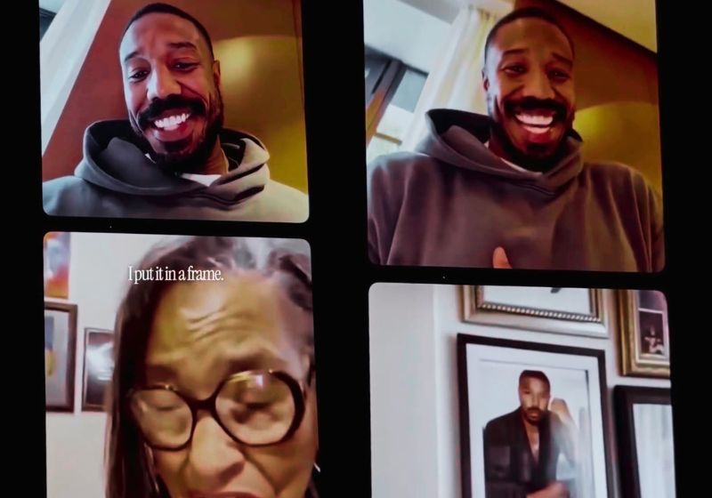 Michael B Jordan liga para vovó que colocou foto dele na parede, achando que o astro era neto dela e o vídeo fofo viraliza nas redes. Fotos: reprodução/ Instagram/ @natalielaurensims