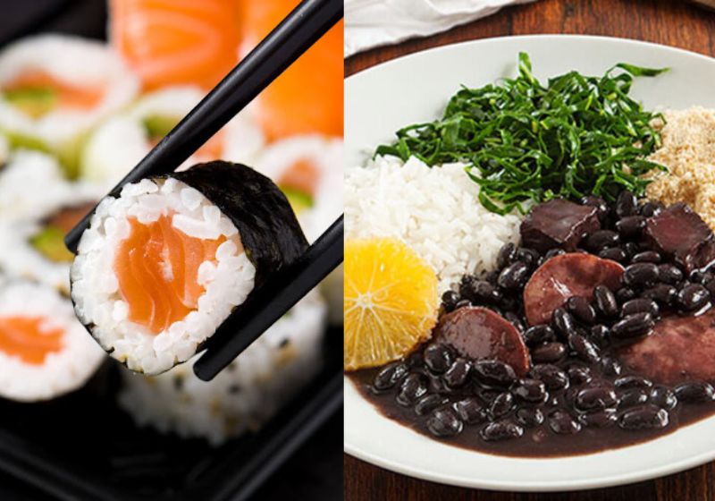 Brasil e Japão viralizam na Copa após provocações entre torcedores transformarem o jogo em guerra divertida de memes: sushi ou feijoada? - Fotos: reprodução/ Amandocozinhar/SaboresAjinomoto