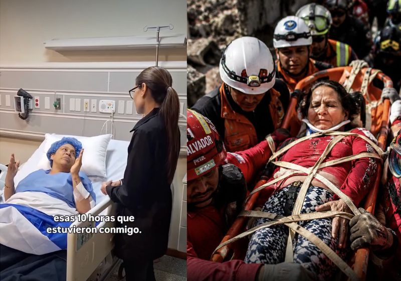 Belkys Josefina, de 60 anos, a mulher resgatada viva na Venezuela após passar 86 horas presa em prédio destruído pelo terremoto em La Guaira. - Fotos: reprodução/ OImpulso/UnivistaTV