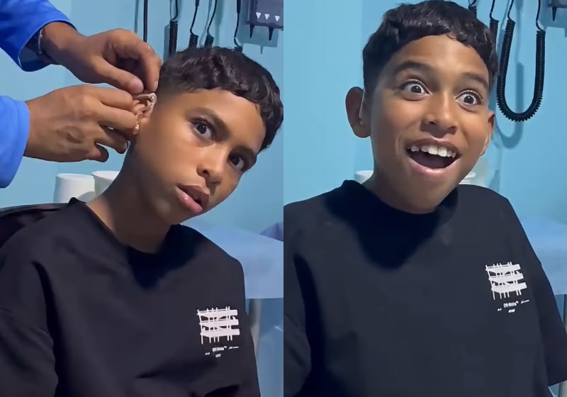 Mauricio Pérez ouve a voz dos pais pela primeira vez com a ajuda de um dispositivo auditivo. O vídeo conquistou 5,9 milhões de visualizações nas redes sociais. -Fotos: reprodução/ Instagram/ @mauriciojpp1