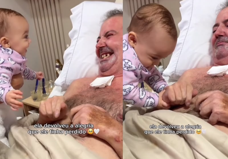 A bebê de 8 meses fez o avô voltar a sorrir após 5 anos acamado, depois de um acidente. O vídeo emocionante da pequena Ana com o seu João já passou de 500 mil views/ - Foto: reprodução/ Instagram/ @audriespake