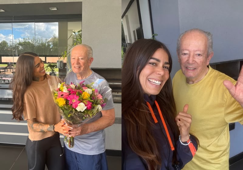 Seu João da Cruz, de 93 anos, é o paciente que deu uma bicicleta ergométrica novinha para a fisioterapeuta Lays Meire: gratidão. - Fotos: reprodução/ Instagram/ @la_laloop