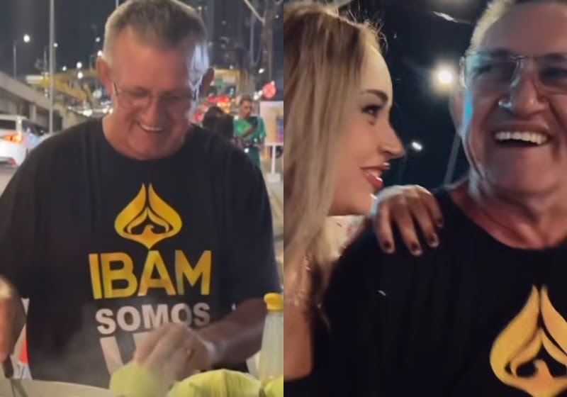 A filha Ana Paula mostra o pai, Manoel Messias, vendendo milho na Arena das Dunas, em Natal (RN), e emociona a internet com homenagem ao trabalhador. - Foto: Reprodução/@anapaulamaroo