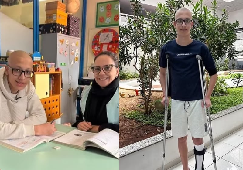 Eduardo, o adolescente com câncer que fez vestibular no hospital, é aprovado no curso de Mecânica da Etec de Amparo (SP) e comemora. - Foto: Jéssica Oliveira/Thati Record