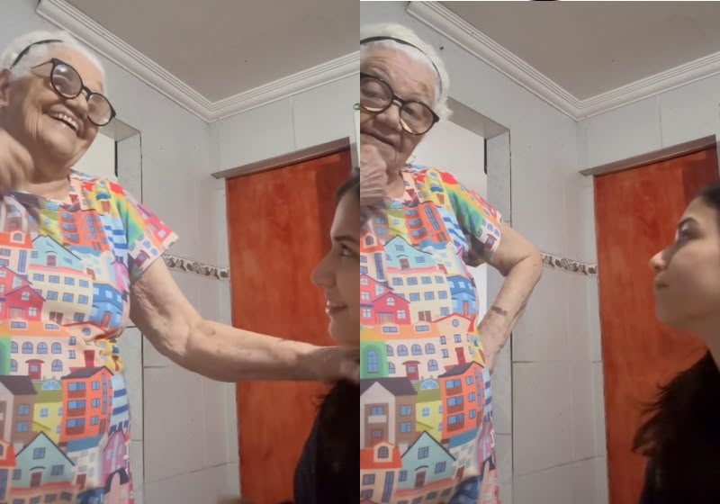 A neta Alice cuida da avó com Alzheimer, que a entrevista todo dia em Olinda (PE) e transforma perguntas repetidas em conversas leves, cheias de amor e bom humor. -Foto: Reprodução/@donzelice
