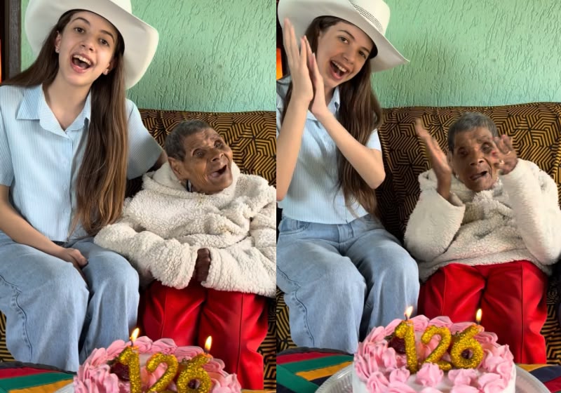 Idosa de 126 anos comemora aniversário em Tibagi (PR). Foto: @dudapasaoficial/Reprodução