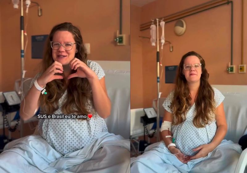 Jesseka, uma grávida do Alasca que mora no Rio, emocionou ao elogiar o atendimento humano que recebeu no hospital do SUS. - Fotos: reprodução/ Instagram/ @gringadoalaska