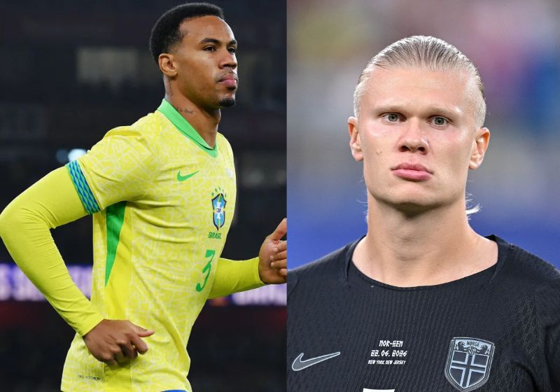 Gabriel Magalhães deve travar duelo físico com Haaland na partida de hoje entre Brasil x Noruega pela Copa do Mundo. - Fotos: Getty Images