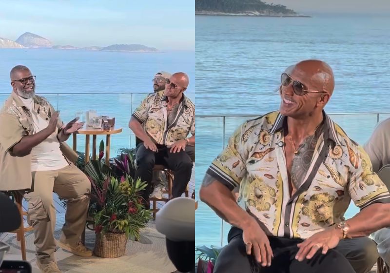 O ator The Rock e Péricles se encontraram no Rio com a atriz de Moana e o vídeo do samba que cantaram juntos viralizou nas redes. - Fotos: reprodução/ Instagram/ @centralpericao
