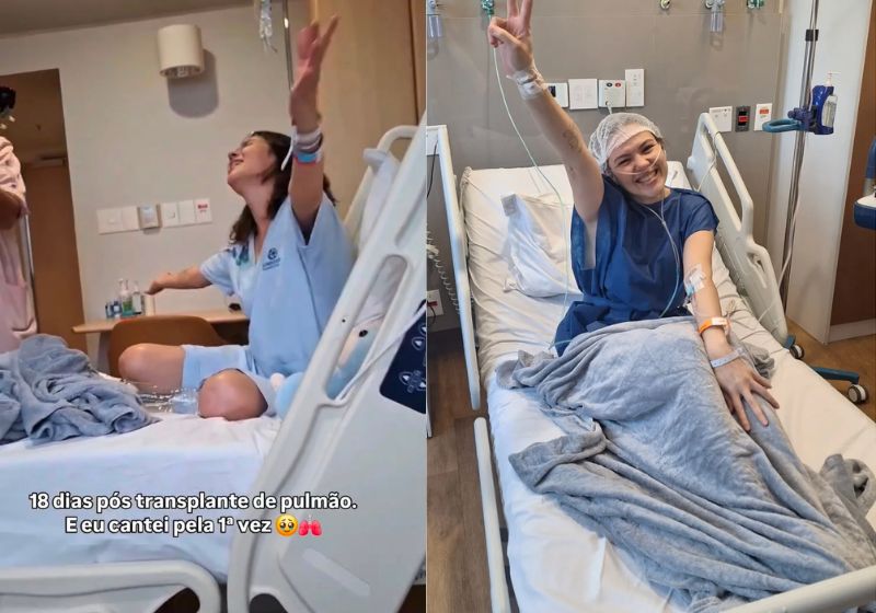 18 dias após transplante de pulmão em SP, mulher canta "Tempo Perdido" pela 1ª vez sem perder o fôlego, com Doutores da Alegria. - Fotos: reprodução/ Instagram/ @mirleytravalon