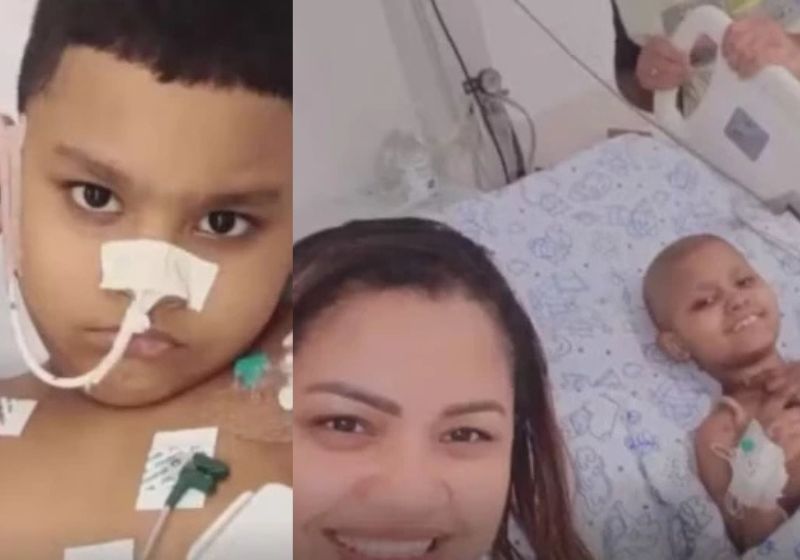 Edirlene, a mãe, doou parte do fígado e salvou o filho de 7 anos que tinha câncer. O Vinícius está curado, voltou para casa e recebeu homenagem no aeroporto no Maranhão. - Fotos: reprodução/ TV Mirante
