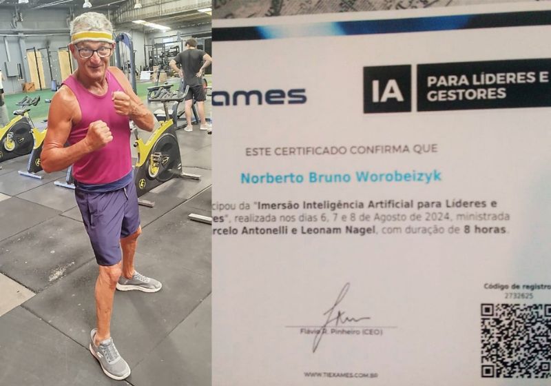 Norberto, esse idoso de 78 anos estudou IA, Inteligência Artificial, conseguiu emprego em empresa de tecnologia e agora é diretor 60+. - Fotos: arquivo pessoal