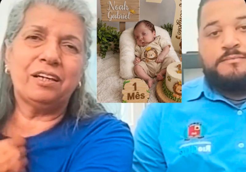 Regina e Matheus são os funcionários da funerária que salvaram o bebê Noah, dado como morto. Ele e se mexeu dentro do saco e foi resgatado. - Fotos: SNB/Arquivo Pessoal
