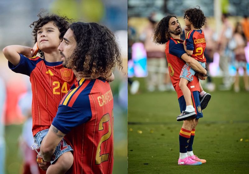 Cucurella emociona ao falar do filho autista, Mateo, e revela que deixa o cabelo comprido para o menino reconhecê-lo em campo. - Fotos: reprodução/Instagram/ @cucurella3
