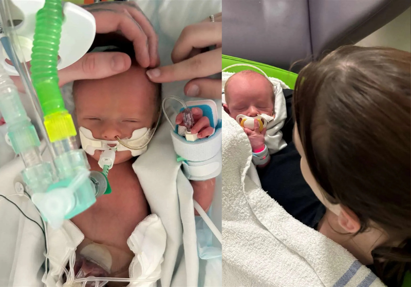 Médicos da Inglaterra reanimam e conseguem salvar o bebê Luca, que estava sem batimento cardíaco na barriga da mãe. - Fotos: reprodução/ CoverImages
