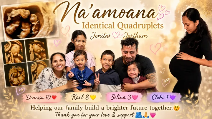 Com uma raridade de 1 em 15 a 64 milhões, nossos quadrigêmeos idênticos chegaram!, diz o texto da vaquinha da família. - Foto: reprodução/ GofundMe