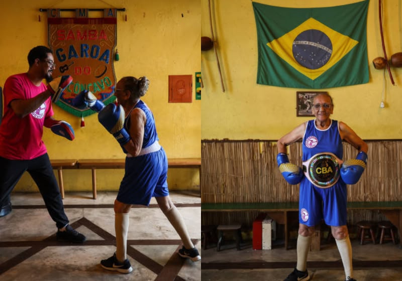 Idosas aprendem boxe no projeto Geração Nocaute, em São Paulo (SP).