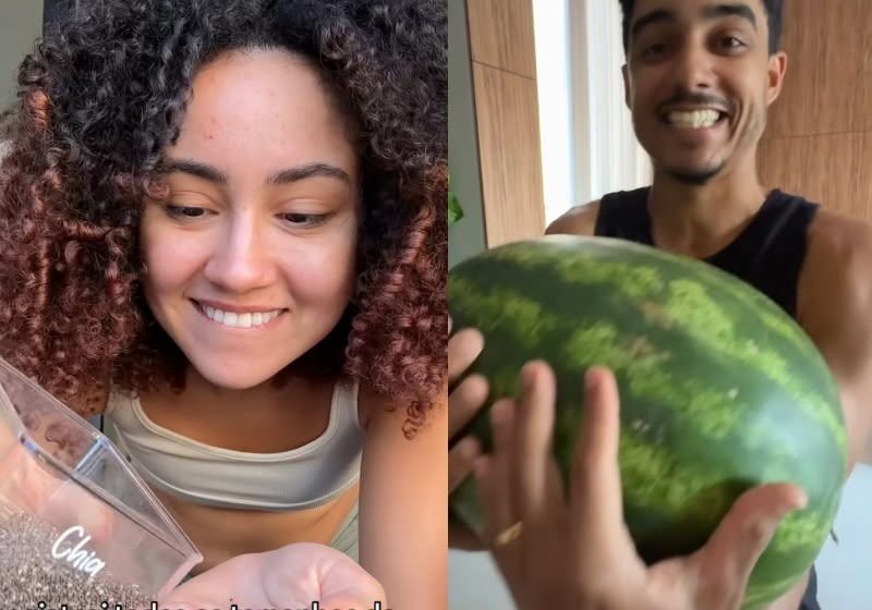 A mãe Lore Souza registra a gravidez e usa frutas para mostrar ao marido o tamanho que o bebê está ficando na barriga dela: O vídeo gravado em Salvador (MA) tem 6 milhões de visualizações. - Foto: Reprodução/@loresouza