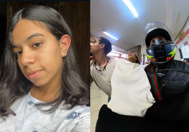 Maria Eduarda Amorim, de 18 anos, já está em casa após ser socorrida por motociclistas em Belo Horizonte (MG). Foto: Reprodução/Instagram / @median_amorim e @falaaidelzim
