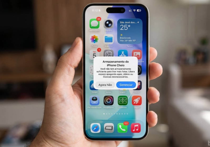 O próprio iPhone mostra quais apps e arquivos estão ocupando mais armazenamento e oferece opções para liberar memória. - Foto: Apple